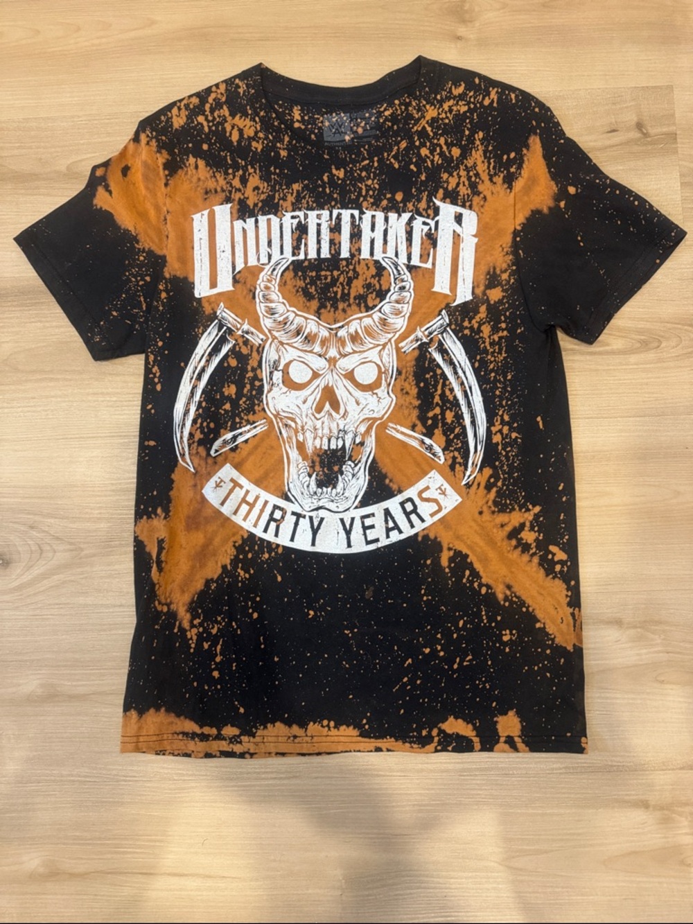 Men’s Medium WWE Black & Orange Bleach-Splatter 'Undertaker Thirty Years' Tshirt